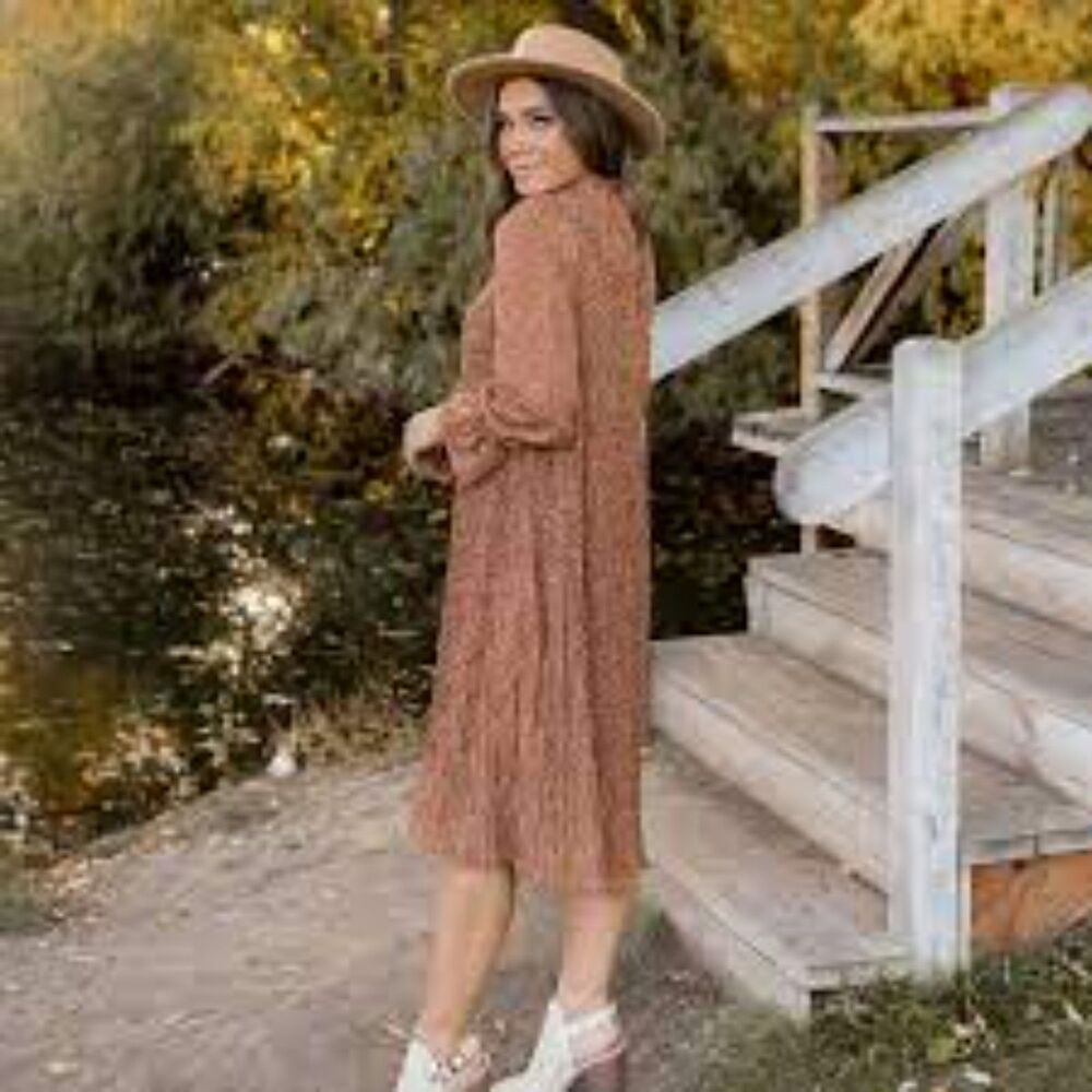 Indie & Co Rust & Cream Color Remi Midi Dress Sz M - image 2